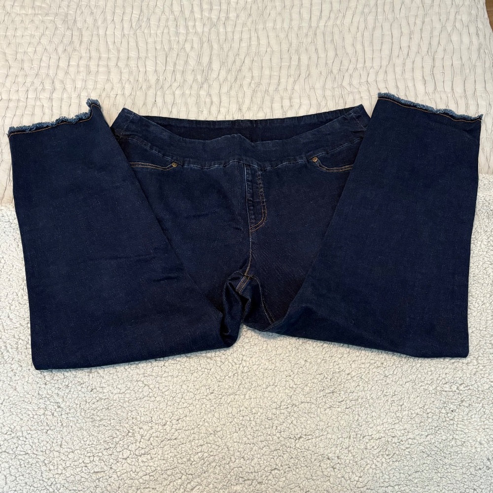 Slimsation By Multiples Dark Blue Cropped Jeans with Frayed Hem - Picture 8 of 12